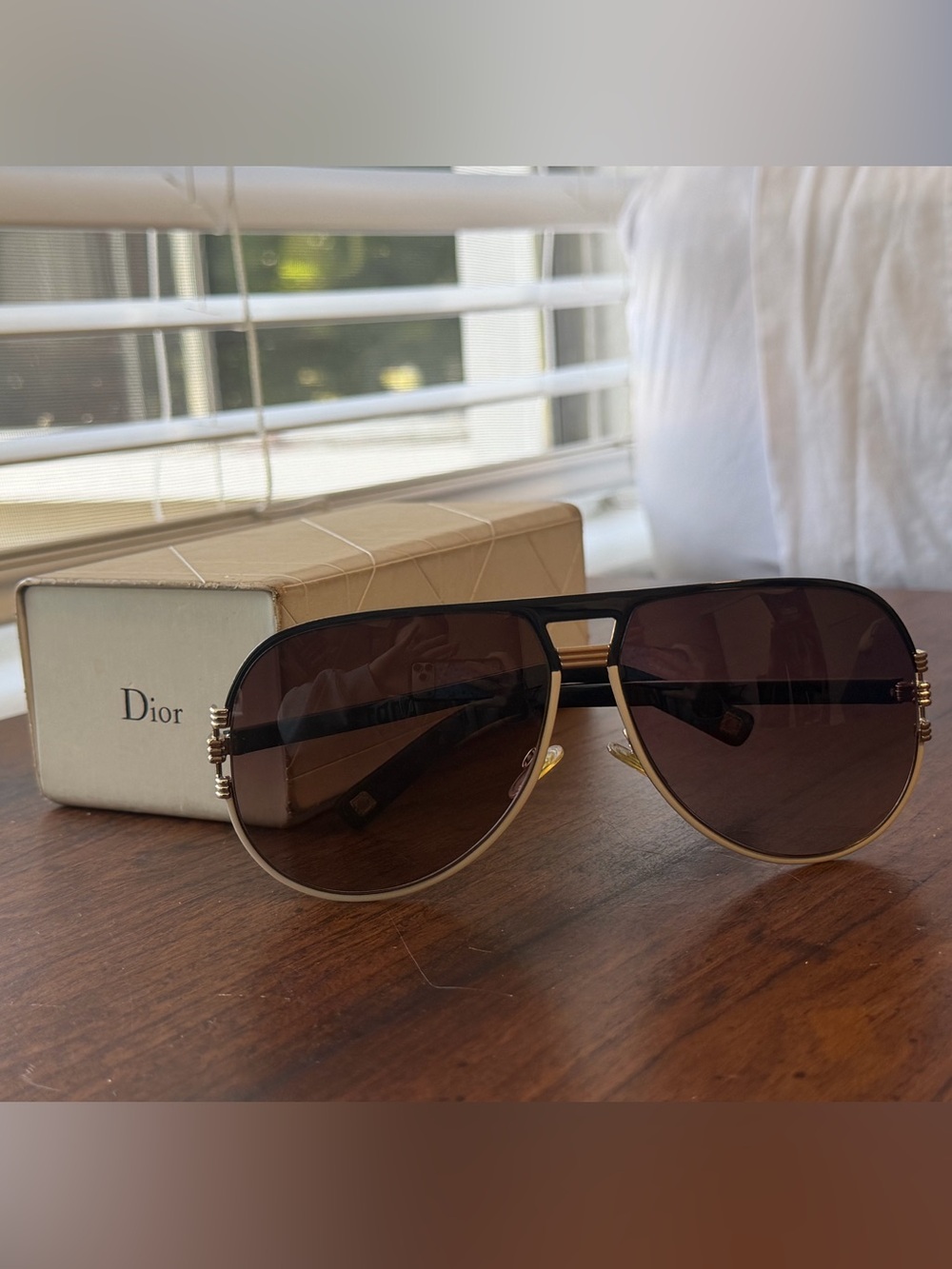 Authentic Christian Dior MMQ02 Aviator Sunglasses Black Made in Italy w/Case